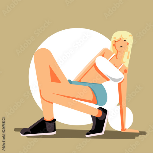 flat design character, beautiful blonde haired woman, posing, wearing tank top and shoes, full body,