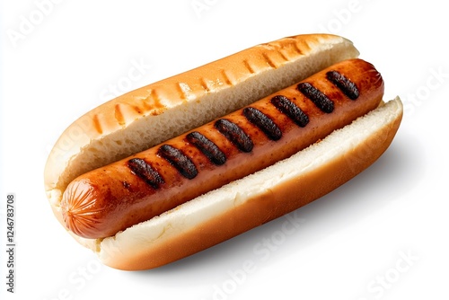 A plain grilled hotdog isolated on a white background