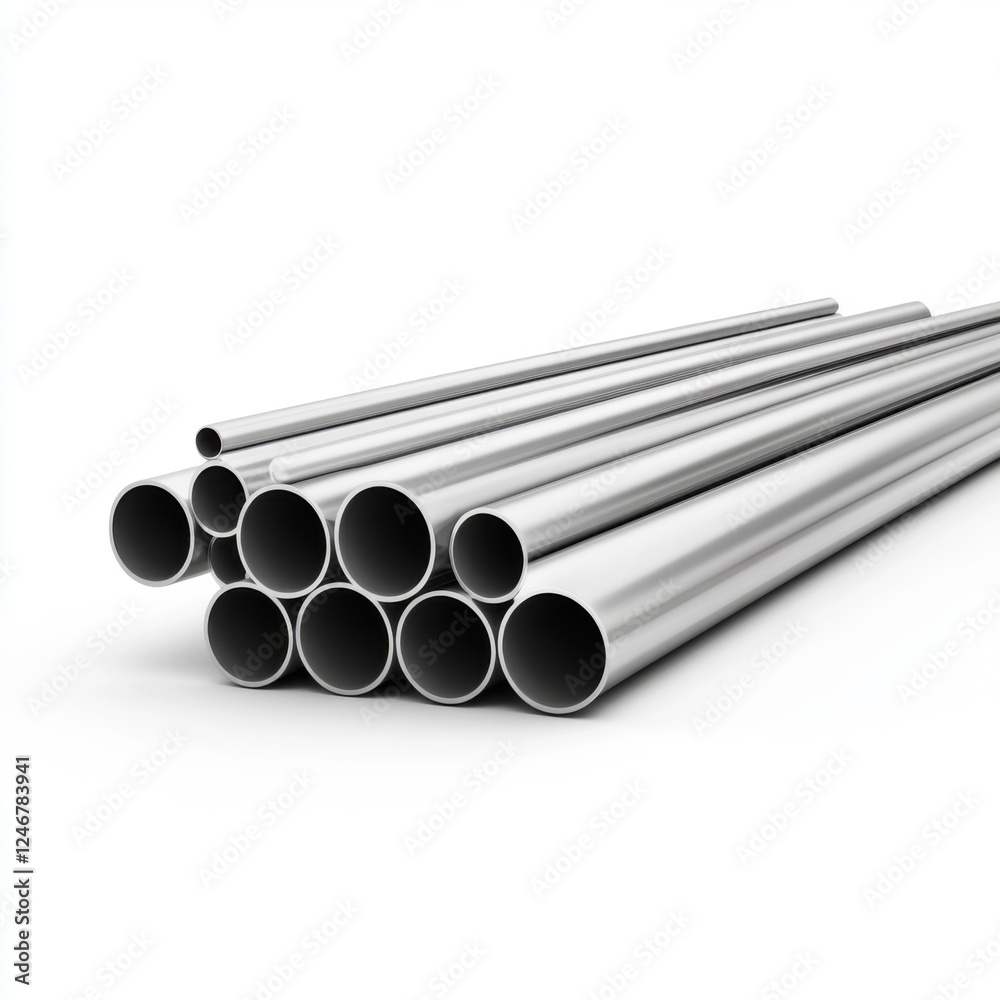 Stainless Steel Pipes Arranged in a Neat Stack for Industrial and Construction Use and Projects Stainless Steel Pipes Arranged in a Neat Stack for Industrial and Construction Use and Projects