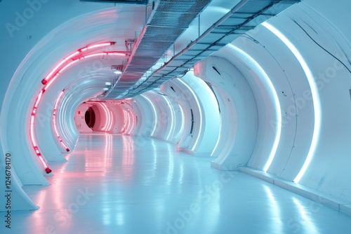 A massive underground bunker with futuristic lighting and modern facilities