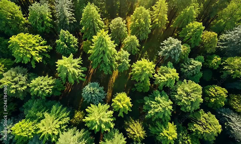 Aerial View Lush Green Forest Sunlight Canopy Aerial View Lush Green Forest Sunlight Canopy