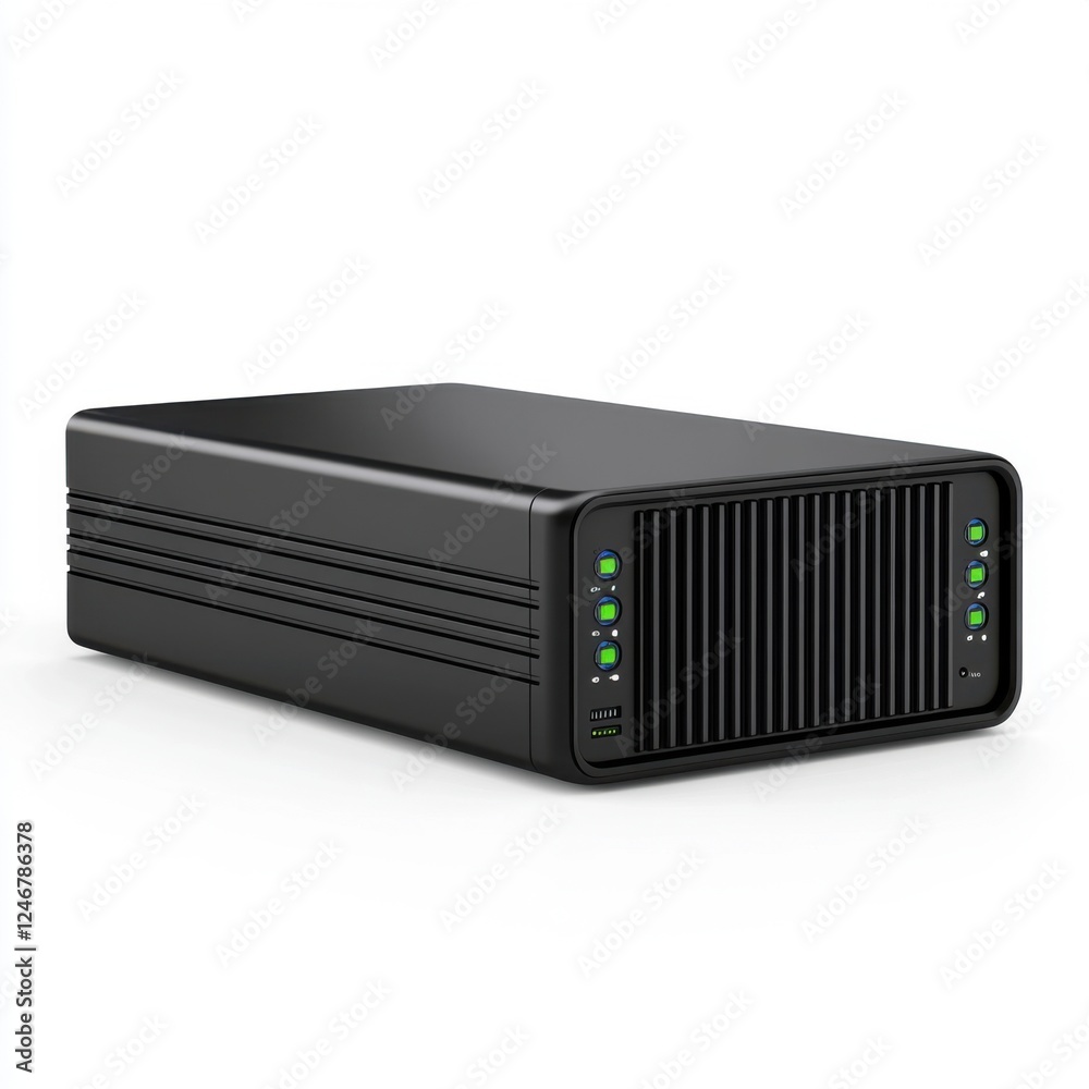 Modern Black Computer Storage Device with LED Indicators for Efficient Data Management and Transfer Modern Black Computer Storage Device with LED Indicators for Efficient Data Management and Transfer