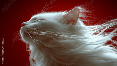 white cat on red backgroundwhite cat with red background photo