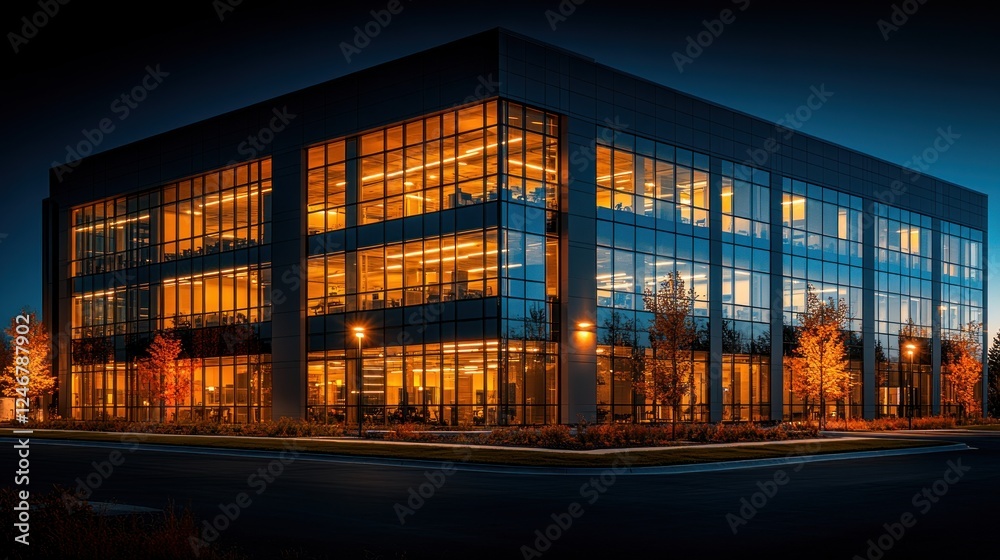 Illuminated modern office building at dusk Illuminated modern office building at dusk