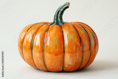 Small orange pumpkin on white surface.