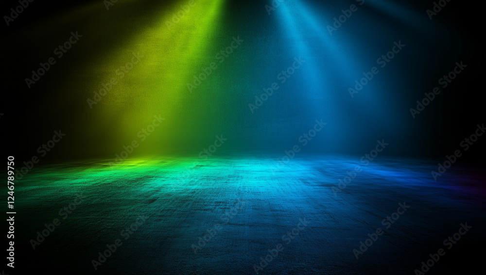Abstract background with a blue and green gradient, a glowing light effect, and a blurred texture of a dark, grainy film Abstract background with a blue and green gradient, a glowing light effect, and a blurred texture of a dark, grainy film