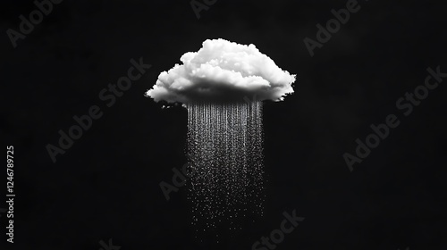 Single cloud raining on black background.