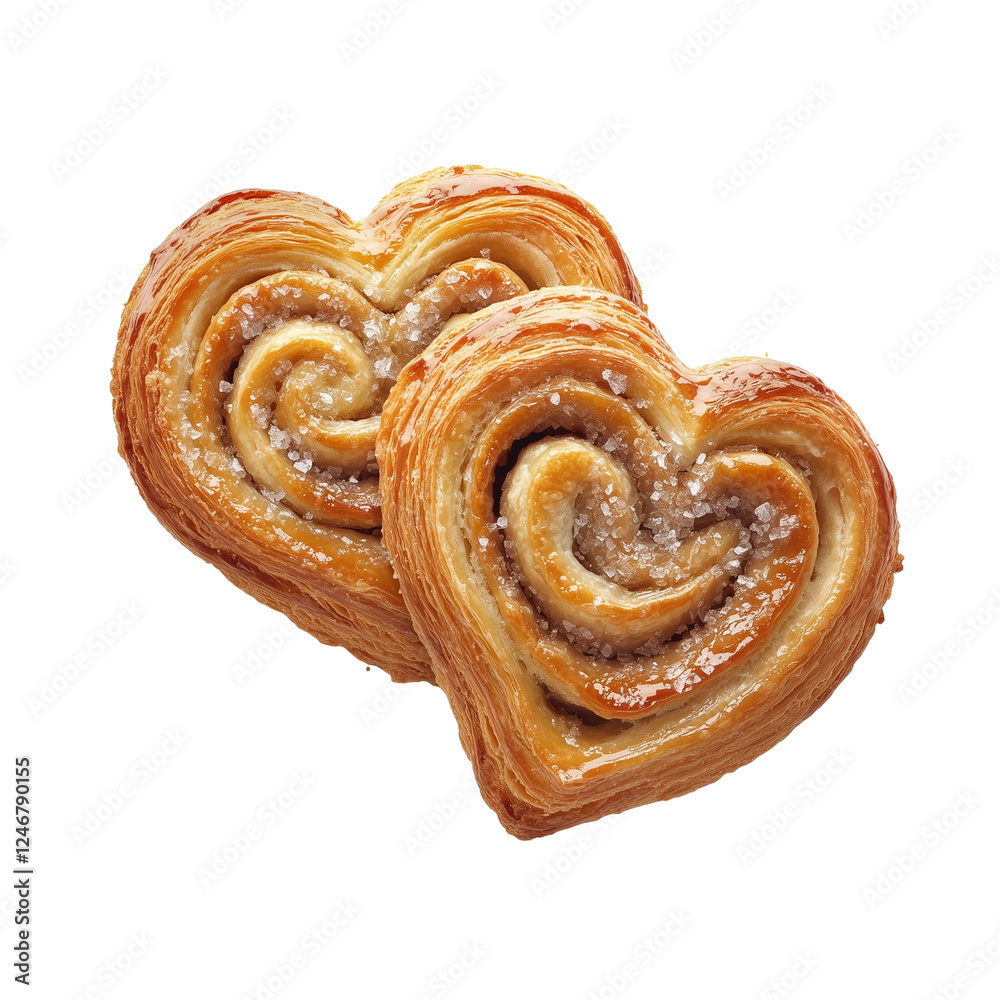 Fototapeta premium Two Heart-Shaped Palmier Pastries, Isolated on Transparent Background