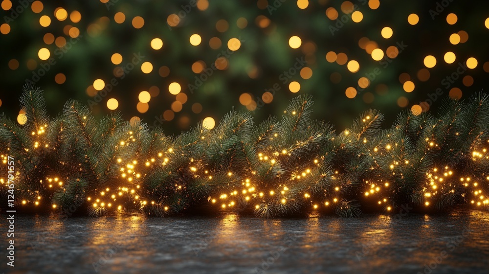 Naklejka premium Boxing Day concept. Fir branches and paper gift boxes with thuja branches, red Christmas candy cane and handmade label in frame of coniferous branches. DIY gifts.