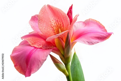 Isolated Pink Canna Lily Flower on White Background - Elegant Botanical Stock Photo