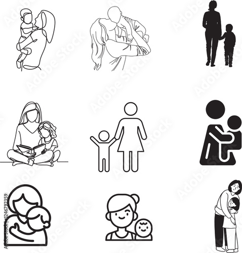 Printable vector illustration of mom and kids