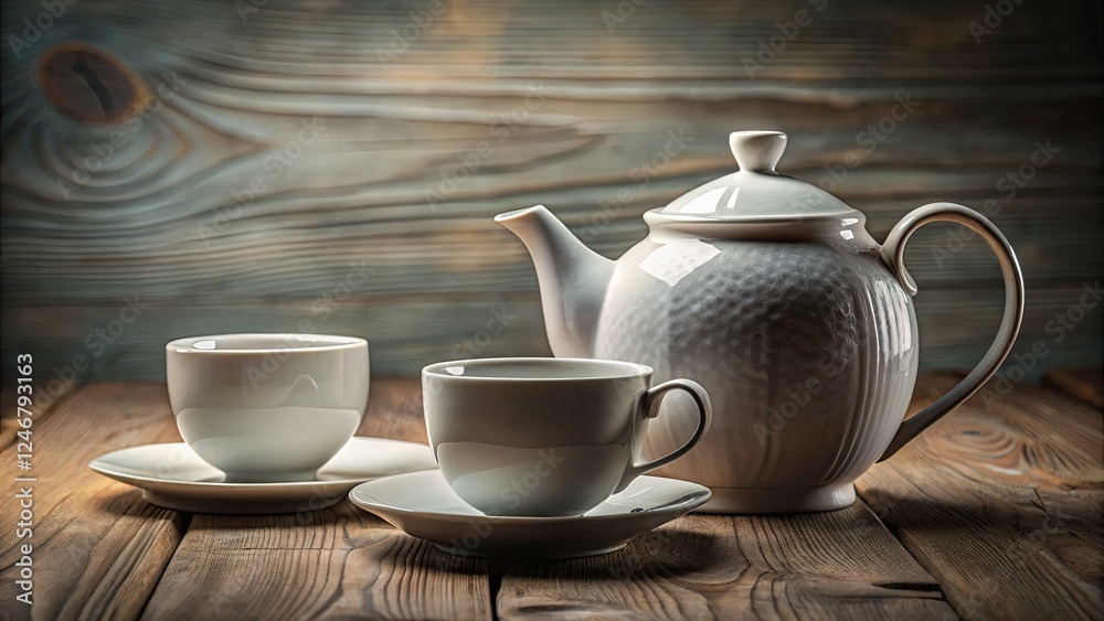 Serene porcelain teapot and cups: a still life celebrating the tea ceremony. Serene porcelain teapot and cups: a still life celebrating the tea ceremony.