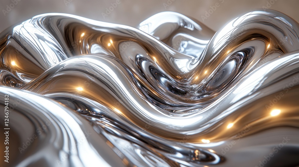Fototapeta premium Liquid metal texture, studio, reflective, abstract background, design