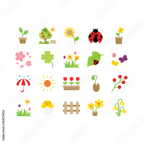 set of spring season icons, summer, nature