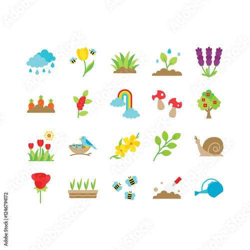 set of spring season icons, summer, nature