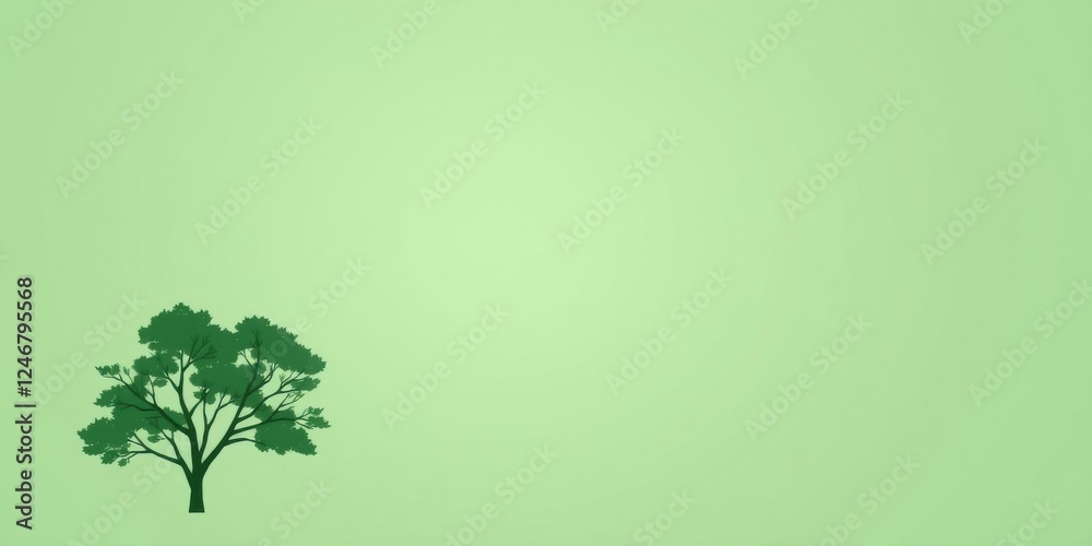 Single Deciduous Tree Silhouette on Pale Green Background Single Deciduous Tree Silhouette on Pale Green Background