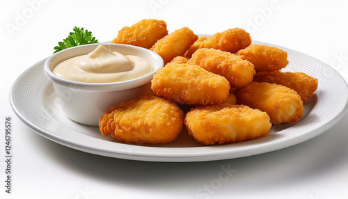 nuggets and mayo in white plate on white background