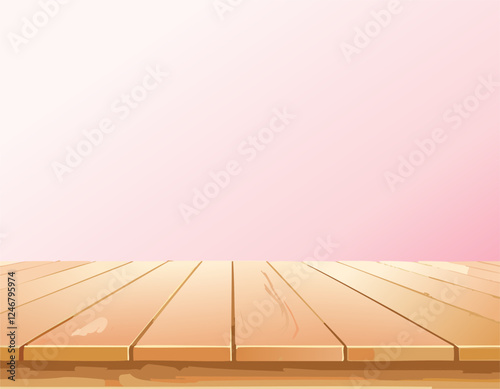 Empty wooden tabletop over pink background with copy space