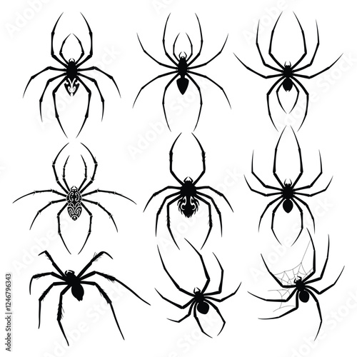 Many kind of Spider Silhouettes Collection with white background