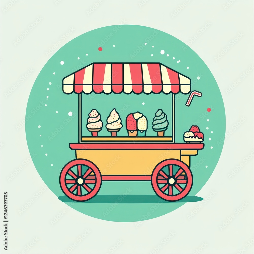 Naklejka premium Colorful ice cream cart illustration