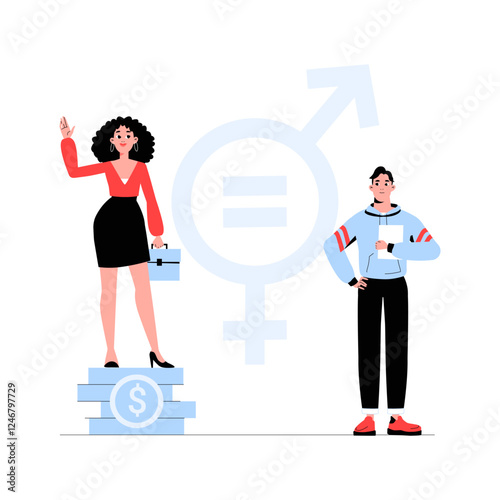 Gender Equality In The Workplace, Female Leadership And Wage Gap Representation In Flat Vector Illustration, Isolated On White Background