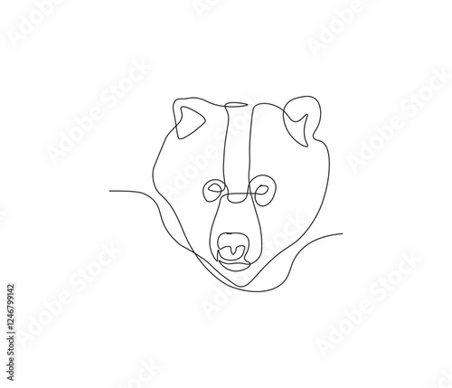 One continuous line drawing of grizzly kodiak bear. single line of brown bear drawing. editable stroke