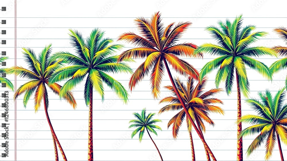 Obraz premium Palm Paradise: Tropical-Themed Lined Paper for Summertime Scribbles