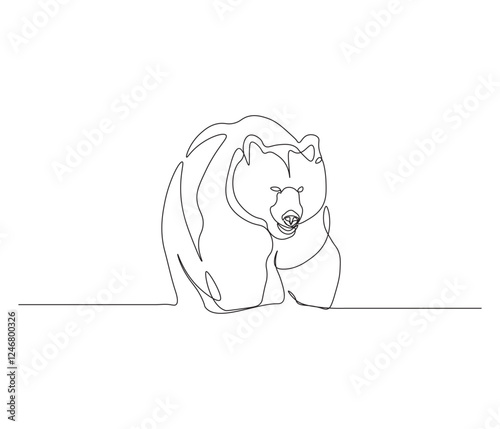 One continuous line drawing of grizzly kodiak bear. single line of brown bear drawing. editable stroke