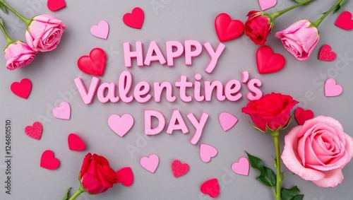 Happy valentines day background. Typography text with pink and flower