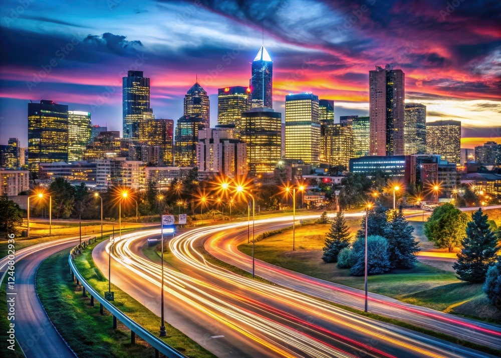 A long exposure reveals Denver's dazzling night lights and urban panorama. A long exposure reveals Denver's dazzling night lights and urban panorama.