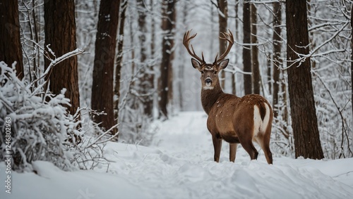 Wallpaper Mural deer standing on a forest path in winter close-up Torontodigital.ca