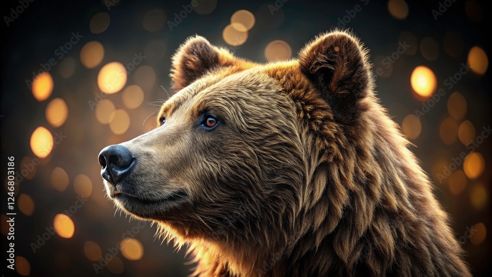 Obraz premium A majestic brown bear's profile, softly blurred background. Nature's beauty captured.