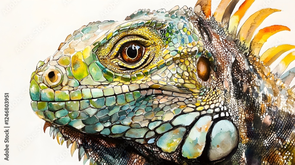 Fototapeta premium Vibrant Watercolor Painting Of An Iguana