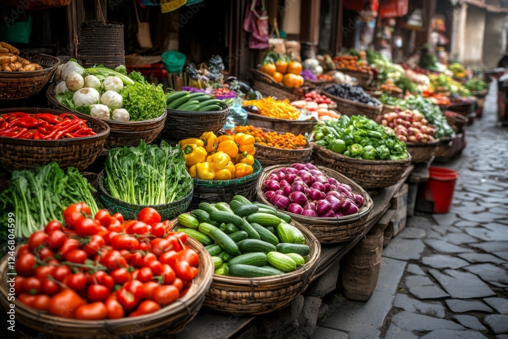 A organic vegetable market stand with fresh produce arranged beautifully A organic vegetable market stand with fresh produce arranged beautifully