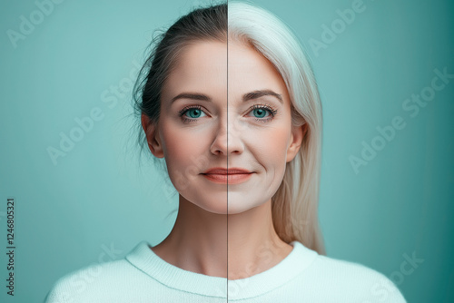 portrait of a woman divided into two parts of different ages