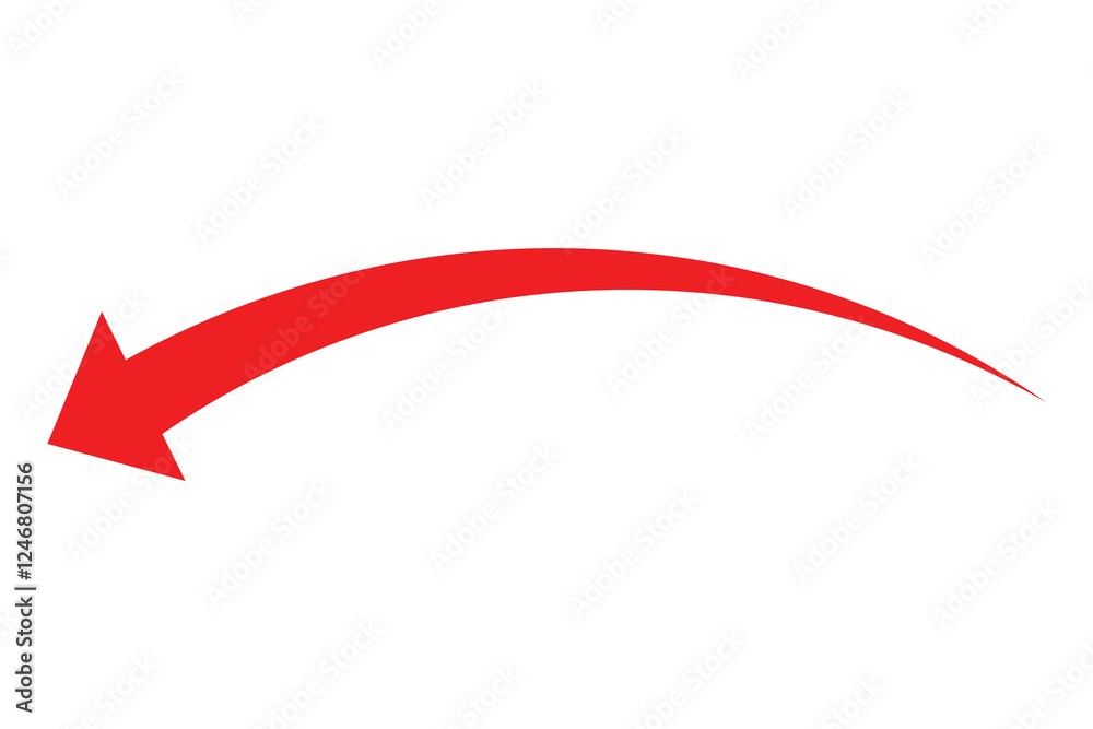 wave and curved long arrow icon, horizontal abstract long and thin arrow icon on white background.