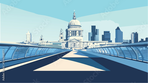 St. Paul's Cathedral and Millennium Bridge- A Majestic London Landmark.eps