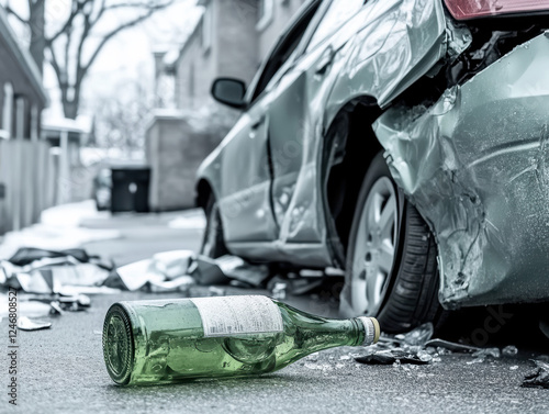 drinking and driving awareness concept with liquor bottle photo