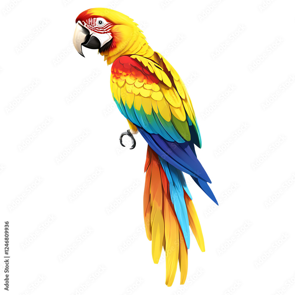Obraz premium Vibrant Macaw Parrot with Colorful Plumage, Isolated on White Background