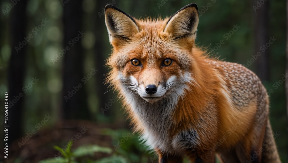 Fototapeta premium Close-up of a red fox standing on a forest path