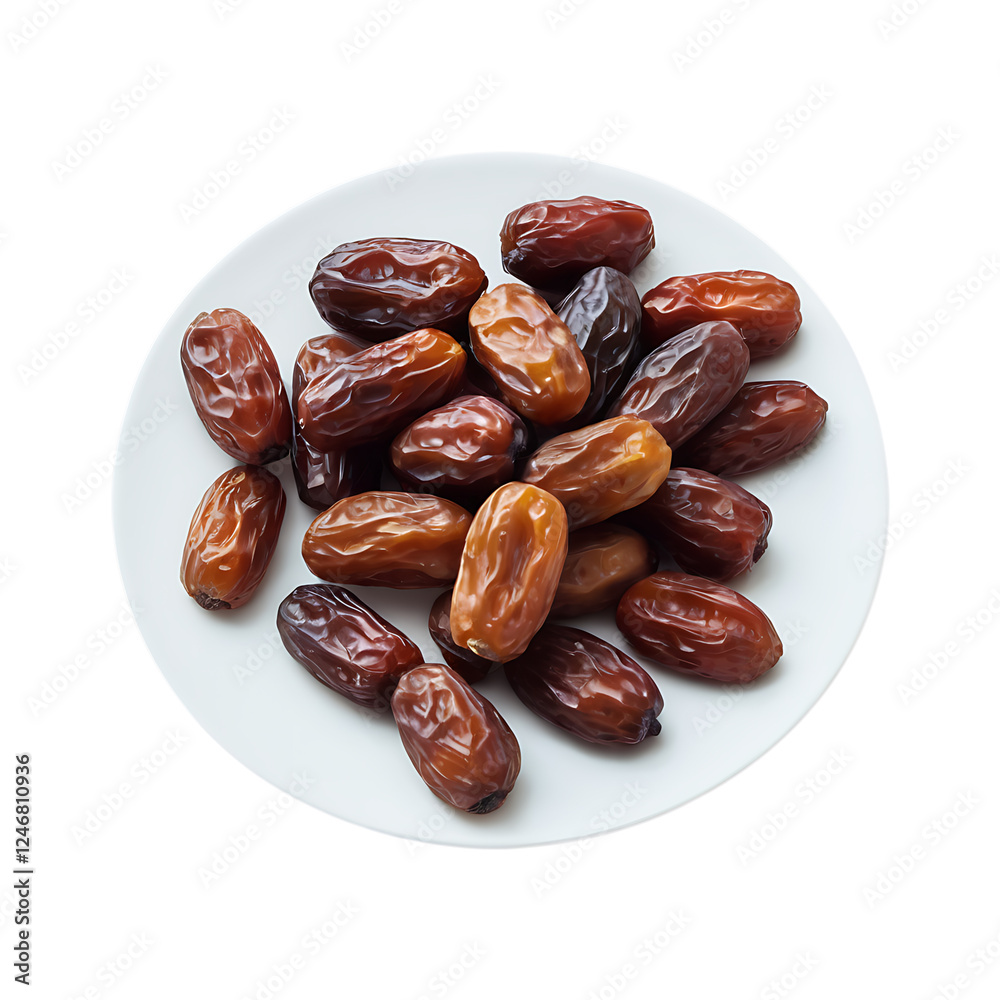 Organic Dates in a Pile, Isolated on White Background