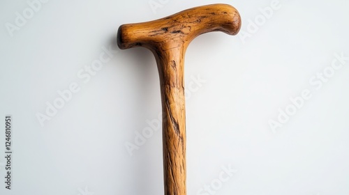 Elegant wooden walking cane isolated on white
