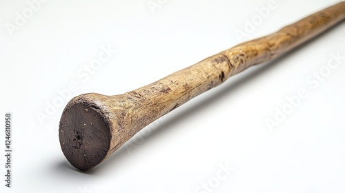 Elegant wooden walking cane isolated on white