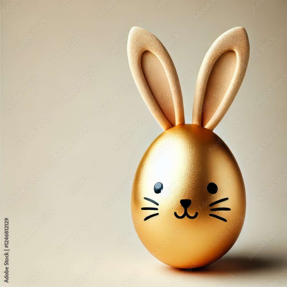 Golden Easter Bunny Egg with Yellow Tulips on a Soft Background, golden minimalistic banner for easter
Golden Easter Bunny Egg with Yellow Tulips on a Soft Background, golden minimalistic banner for easter