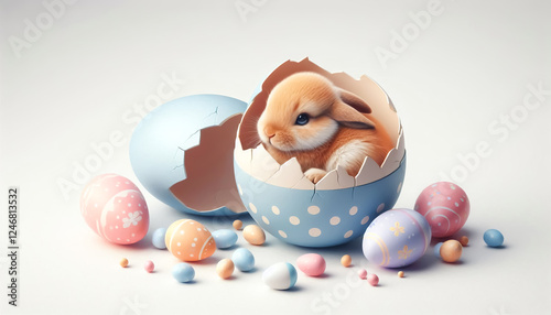 Broken Easter egg with a bunny inside