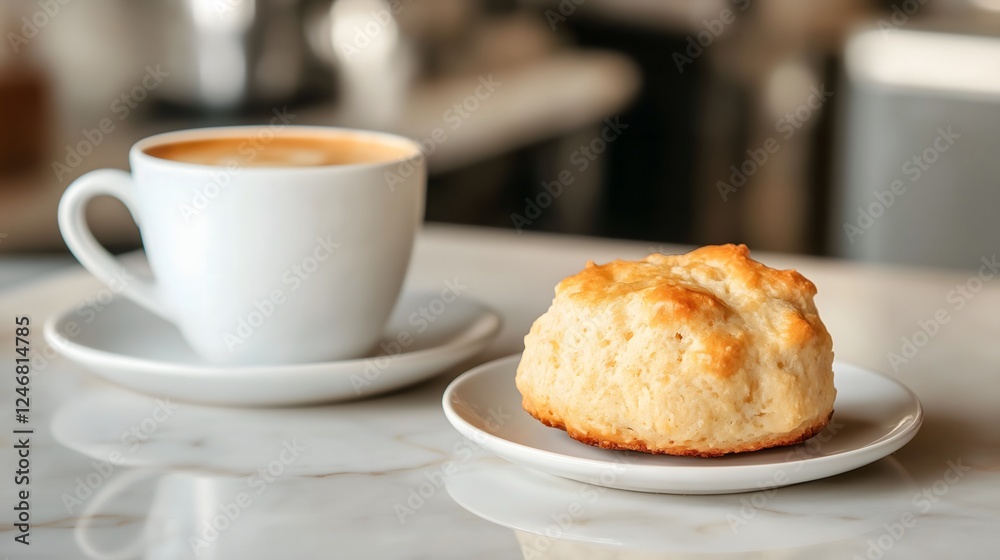 Biscuit and Coffee Cup on Marble Table, Simple Still Life, Breakfast Food Biscuit and Coffee Cup on Marble Table, Simple Still Life, Breakfast Food