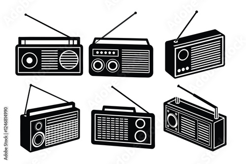 set of Vintage Radio Collection in Simple Silhouette Style