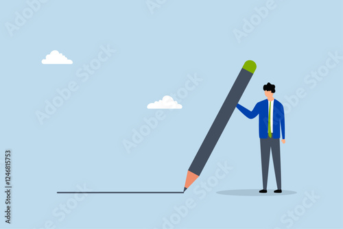 Set boundary, businessman holding big pencil drawing the boundary line