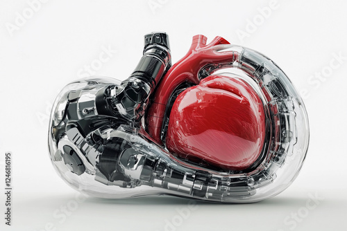 Innovative heart model showcasing a blend of organic and mechanical elements in striking design photo