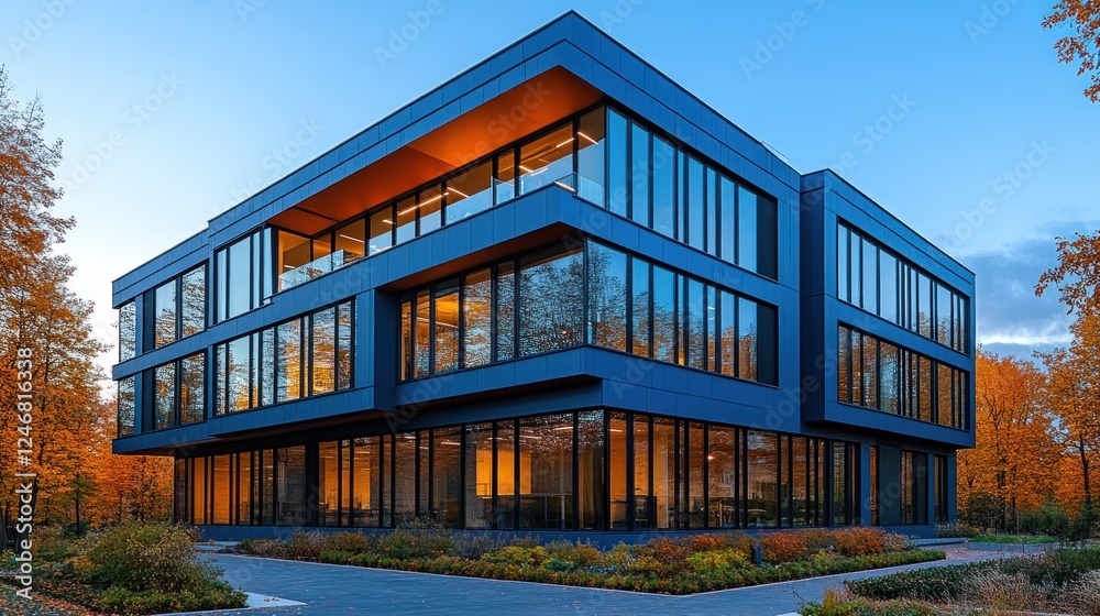 Modern office building autumn sunset Modern office building autumn sunset